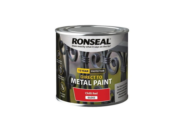 Ronseal Direct to Metal Paint Chilli Red Gloss 250ml Ronseal - RockBottom Nothampton