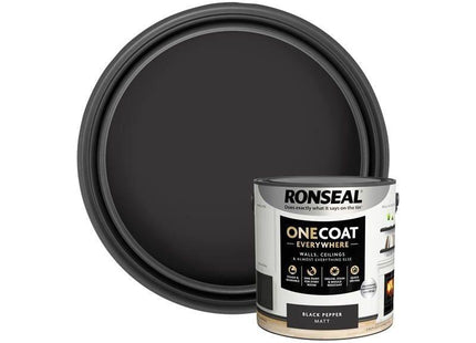 Ronseal One Coat Everywhere Interior Paint Black Pepper Matt 2.5 litre Ronseal - RockBottom Nothampton