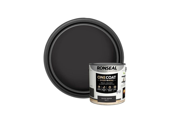 Ronseal One Coat Everywhere Interior Paint Black Pepper Matt 2.5 litre Ronseal - RockBottom Nothampton