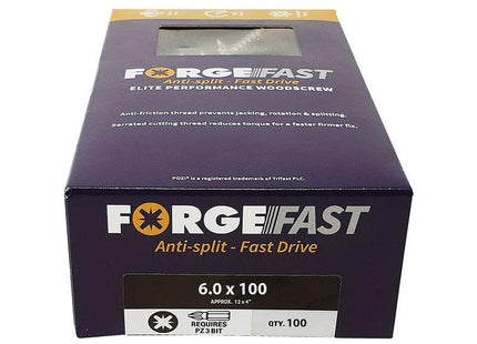 Forgefix ForgeFast Pozi Compatible Elite Performance Wood Screw ZY 6.0 x 100mm Box 100 ForgeFix - RockBottom Northampton