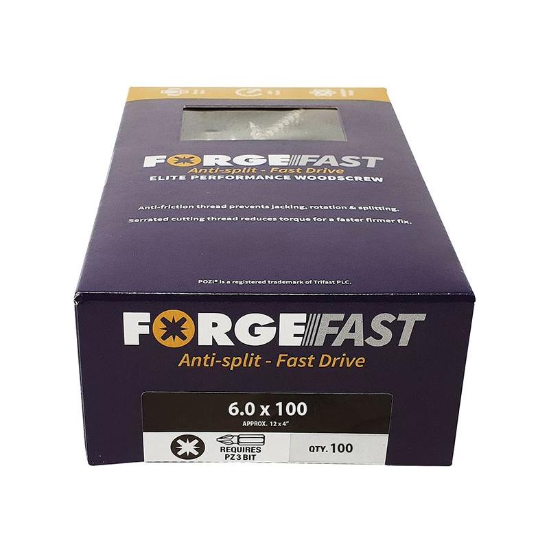Forgefix ForgeFast Pozi Compatible Elite Performance Wood Screw ZY 6.0 x 100mm Box 100 ForgeFix - RockBottom Northampton