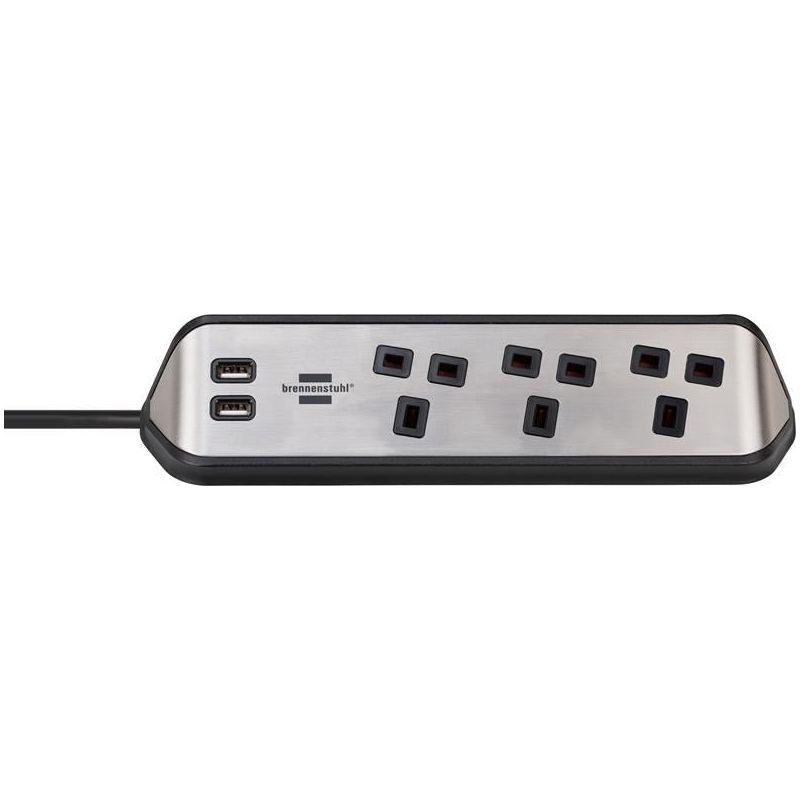 Brennenstuhl estilo Corner Extension Lead 240V 3-Gang 13A Black 2m Brennenstuhl - RockBottom Northampton