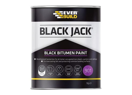 Everbuild Sika Black Jack® 901 Black Bitumen Paint 1 litre Everbuild Sika - RockBottom Northamptin