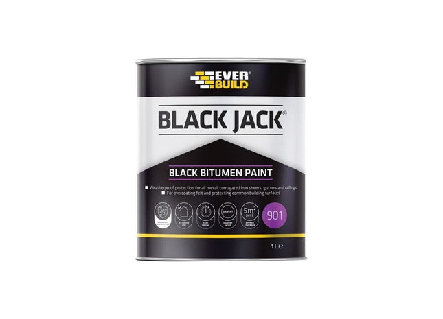 Everbuild Sika Black Jack® 901 Black Bitumen Paint 1 litre Everbuild Sika - RockBottom Northamptin