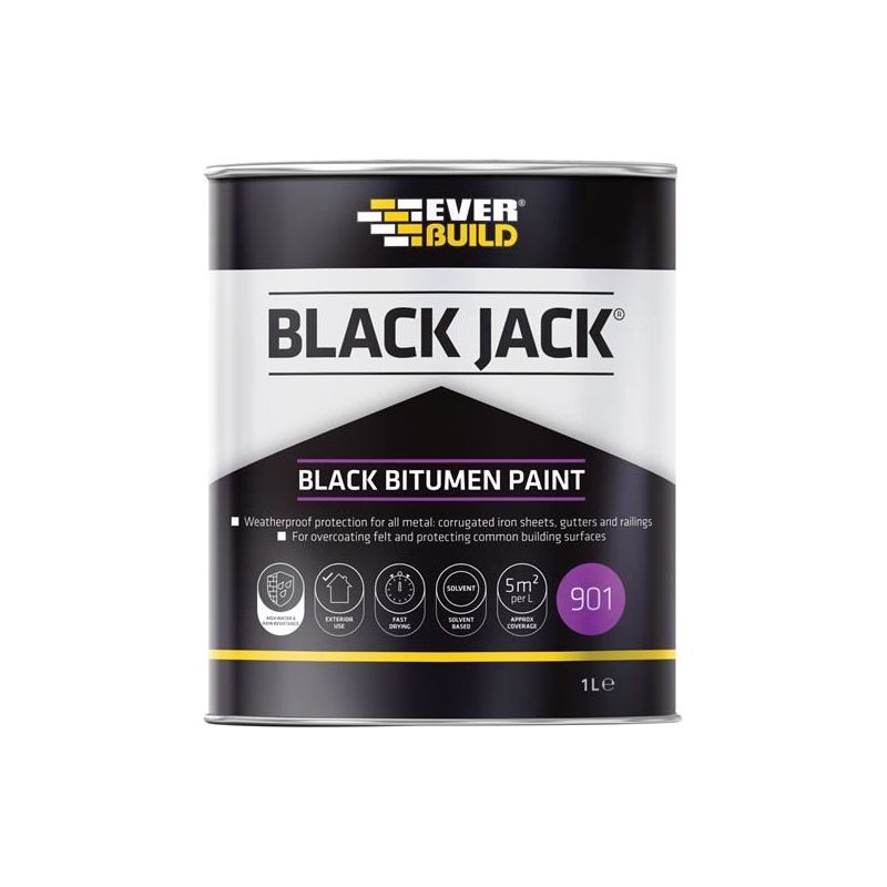 Everbuild Sika Black Jack® 901 Black Bitumen Paint 1 litre Everbuild Sika - RockBottom Northamptin