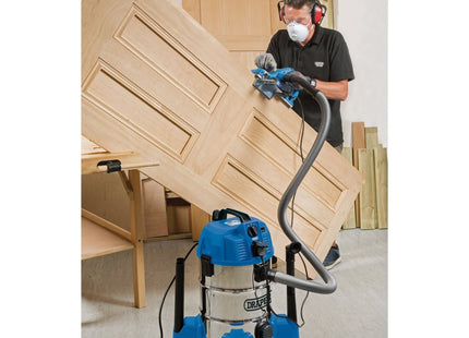 Draper 230V Wet and Dry Vacuum Cleaner with Stainless Steel Tank and Integrated Draper - Town Tools 