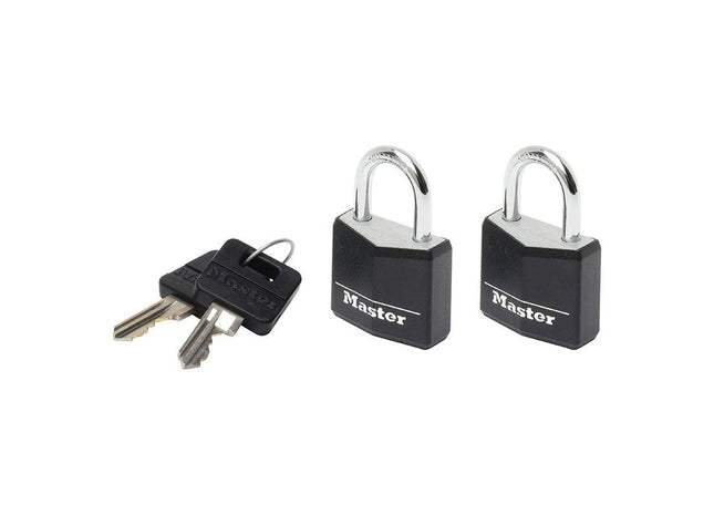 Master Lock Aluminium Black Vinyl Cover 20mm Padlock 3-Pin - Keyed Alike x 2 Master Lock - RockBottom Northampton