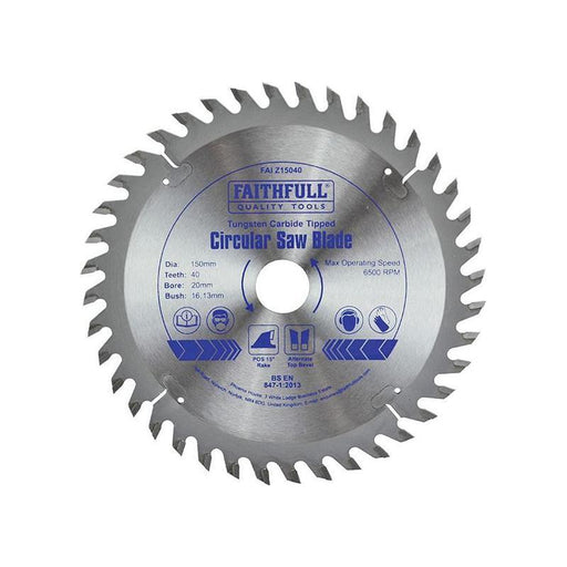 Faithfull TCT Circular Saw Blade 150 x 20mm x 40T POS Faithfull - RockBottom Northampton