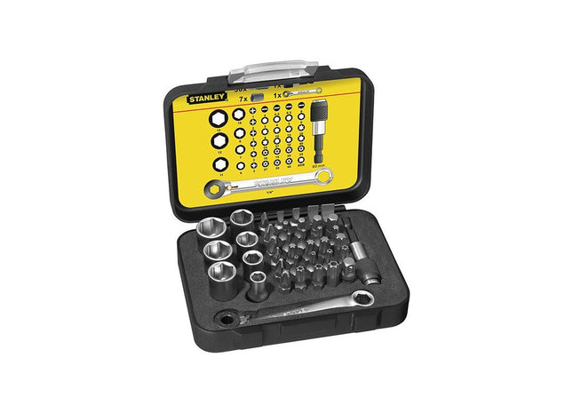 Stanley® Hand Tools 1/4in Drive Bit & Socket Set of 39 + Ratchet End STANLEY® Hand Tools - RockBottom Nothampton