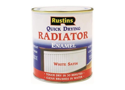 Rustins Quick Dry Radiator Enamel Paint Satin White 500ml Rustins - RockBottom Nothampton