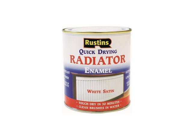 Rustins Quick Dry Radiator Enamel Paint Satin White 500ml Rustins - RockBottom Nothampton