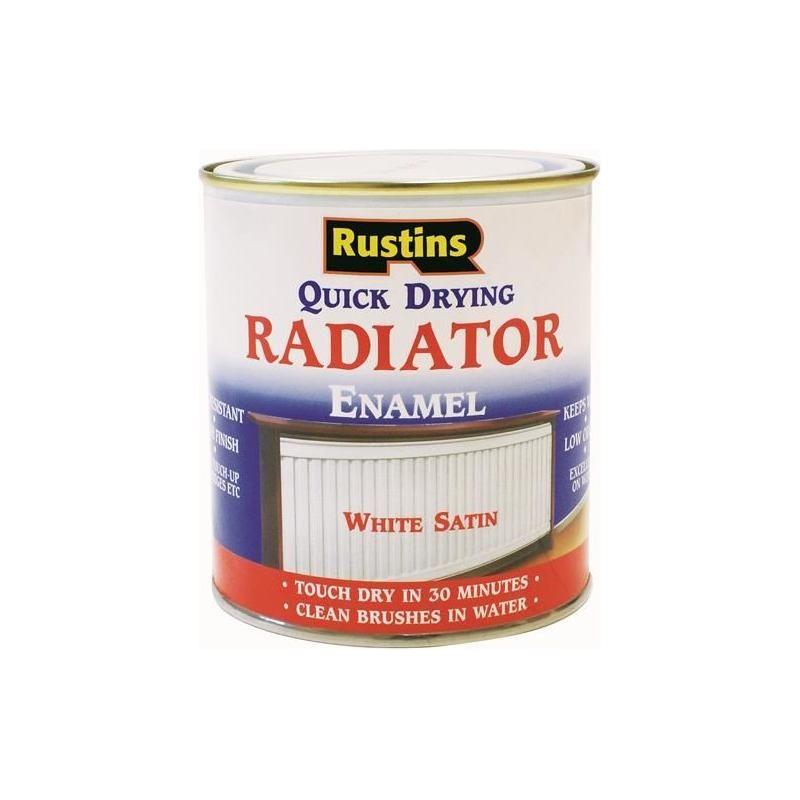 Rustins Quick Dry Radiator Enamel Paint Satin White 500ml Rustins - RockBottom Nothampton