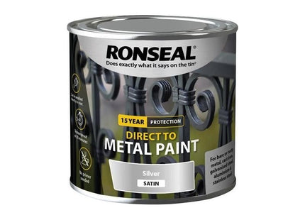 Ronseal Direct to Metal Paint Silver Satin 250ml Ronseal - RockBottom Nothampton