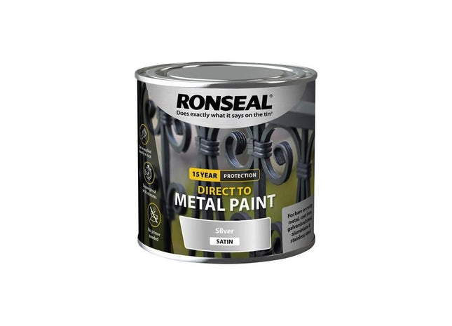 Ronseal Direct to Metal Paint Silver Satin 250ml Ronseal - RockBottom Nothampton