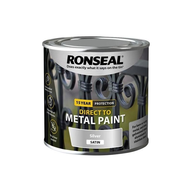 Ronseal Direct to Metal Paint Silver Satin 250ml Ronseal - RockBottom Nothampton