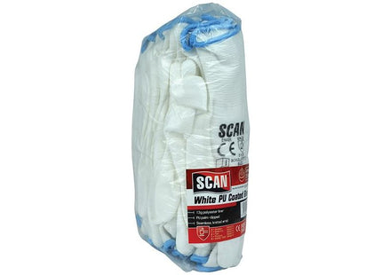Scan White PU Coated Gloves - L (Size 9) (Pack 12) Scan - RockBottom Nothampton
