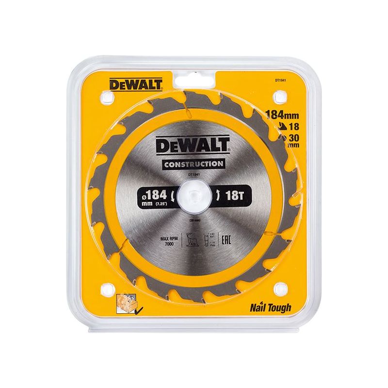 Dewalt Power Tools Portable Construction Circular Saw Blade 184 x 30mm x 18T DeWALT Power Tools - RockBottom Northampton