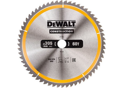 Dewalt Power Tools Stationary Construction Circular Saw Blade 305 x 30mm x 60T ATB/Neg DeWALT Power Tools - RockBottom Northampton