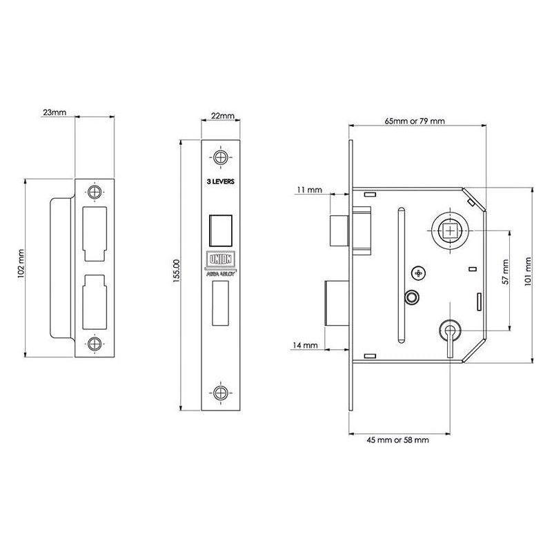 Union ES-SL Essentials 3 Lever Mortice Sashlock Chrome 65mm 2.5in Visi UNION - RockBottom Northampton