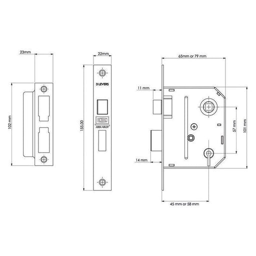 Union ES-SL Essentials 3 Lever Mortice Sashlock Chrome 65mm 2.5in Visi UNION - RockBottom Northampton
