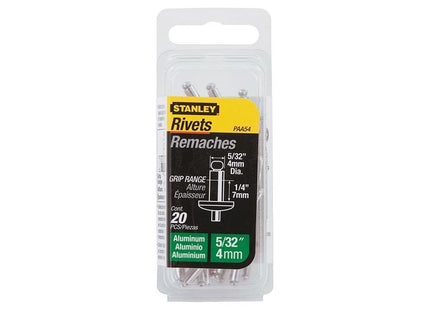 Stanley® Hand Tools 1-PAA54 Aluminium Rivets Medium 4 x 7mm Pack of 20 STANLEY® Hand Tools - RockBottom Nothampton
