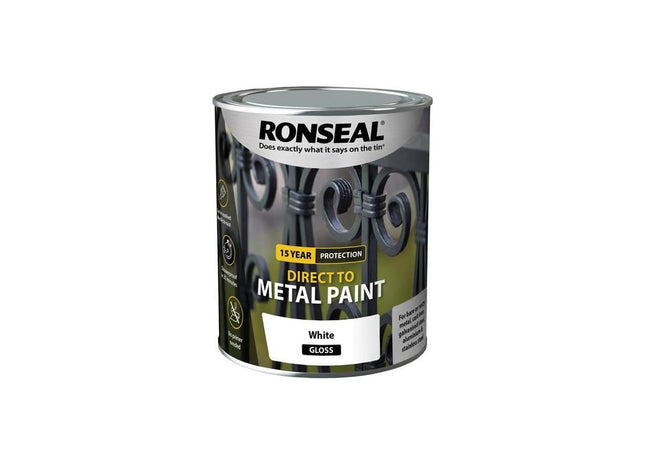 Ronseal Direct to Metal Paint White Gloss 750ml Ronseal - RockBottom Nothampton