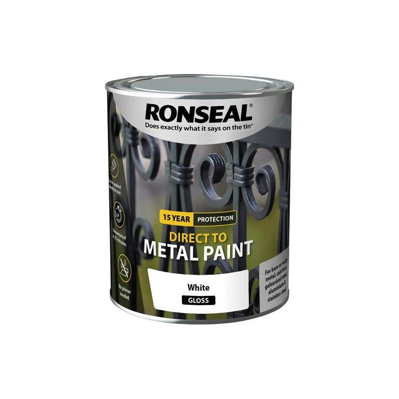 Ronseal Direct to Metal Paint White Gloss 750ml Ronseal - RockBottom Nothampton