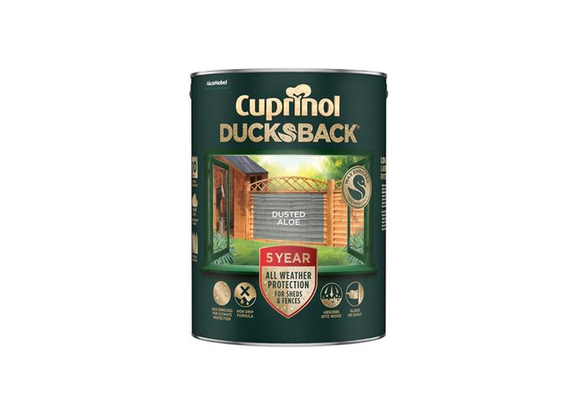 Cuprinol Ducksback 5 Year Waterproof for Sheds & Fences Dusted Aloe 5 litre Cuprinol - RockBottom Northampton