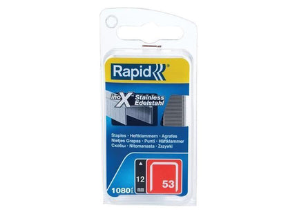 Rapid 53/12B 12mm Stainless Steel Fine Wire Staples (Box 1080) Rapid - RockBottom Nothampton