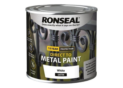 Ronseal Direct to Metal Paint White Satin 250ml Ronseal - RockBottom Nothampton