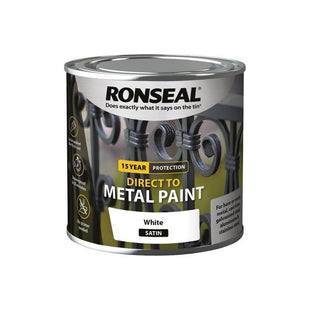 Ronseal Direct to Metal Paint White Satin 250ml Ronseal - RockBottom Nothampton