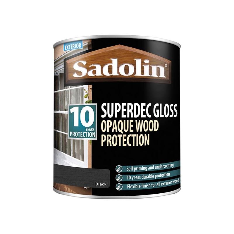 Sadolin Superdec Opaque Wood Protection Black Gloss 1 litre Sadolin - RockBottom Nothampton