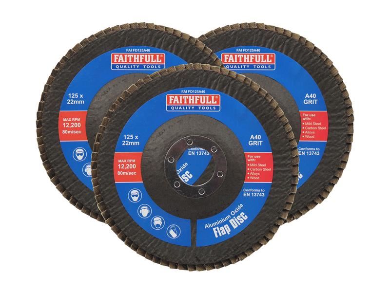 Faithfull Aluminium Oxide Flap Disc 125 x 22mm 40 Grit (3 Pack) Faithfull - RockBottom Northampton