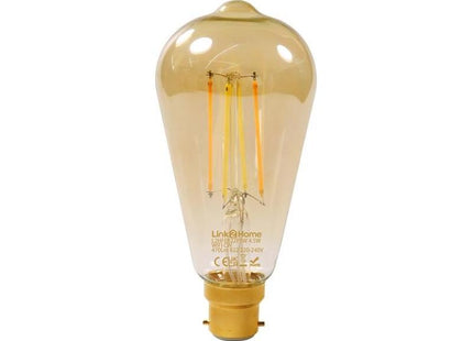 Link2Home Wi-Fi LED BC (B22) Pear Filament Dimmable Bulb, White 470 lm 4.5W Link2Home - RockBottom Northampton