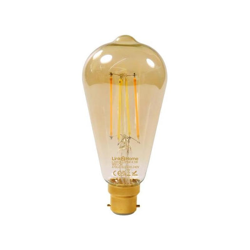 Link2Home Wi-Fi LED BC (B22) Pear Filament Dimmable Bulb, White 470 lm 4.5W Link2Home - RockBottom Northampton