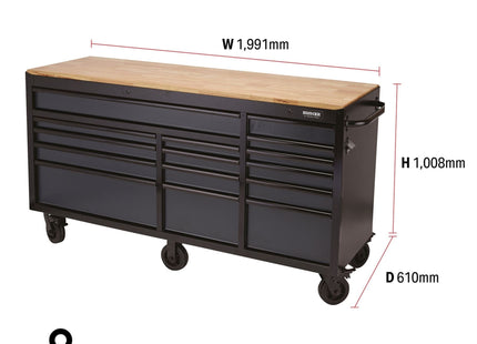 Draper BUNKER Workbench Roller Tool Cabinet, 15 Drawer, 72", Grey 08241 Draper - Town Tools 