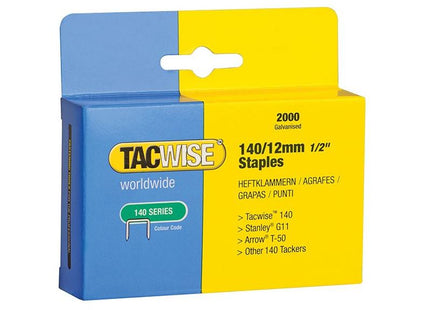 Tacwise 140 Heavy-Duty Staples 12mm (Type T50 G) (Pack 2000) Tacwise - RockBottom Northampton