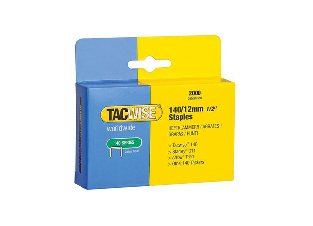 Tacwise 140 Heavy-Duty Staples 12mm (Type T50 G) (Pack 2000) Tacwise - RockBottom Northampton