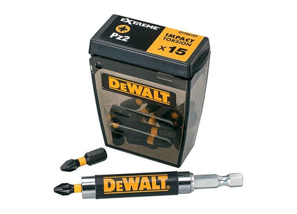 Dewalt Power Tools Extreme Impact Torsion Bits PZ2 (Tic Tac Box 15) and Holder DeWALT Power Tools - RockBottom Northampton