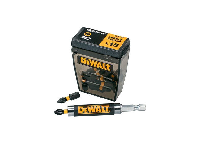 Dewalt Power Tools Extreme Impact Torsion Bits PZ2 (Tic Tac Box 15) and Holder DeWALT Power Tools - RockBottom Northampton