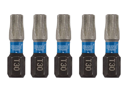 Draper Expert TX-STAR Impact Screwdriver Bits, T30 x 25mm, 1/4" Hex (Pack of 5) Draper - Town Tools 
