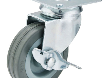 Draper Swivel Plate Fixing Rubber Castor with Brake, 75mm Diameter, S.W.L. 70kg Draper - Town Tools