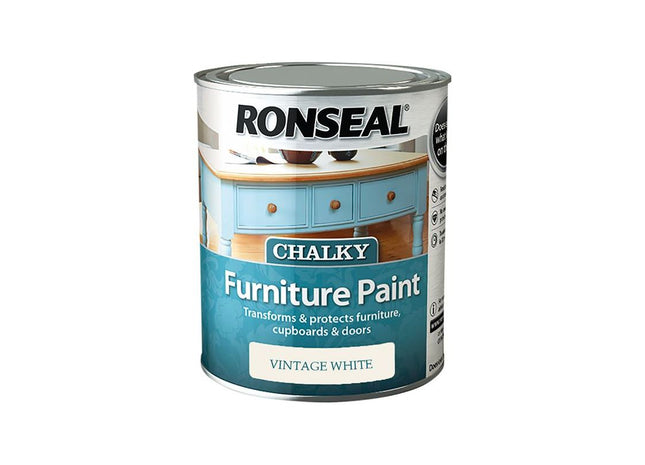 Ronseal Chalky Furniture Paint Vintage White 750ml Ronseal - RockBottom Nothampton