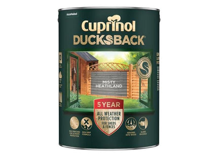 Cuprinol Ducksback 5 Year Waterproof for Sheds & Fences Misty Heathland 5 litre Cuprinol - RockBottom Northampton