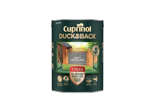Cuprinol Ducksback 5 Year Waterproof for Sheds & Fences Misty Heathland 5 litre Cuprinol - RockBottom Northampton