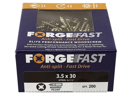 Forgefix ForgeFast Pozi Compatible Elite Performance Wood Screw ZY 3.5 x 30mm Box 200 ForgeFix - RockBottom Northampton