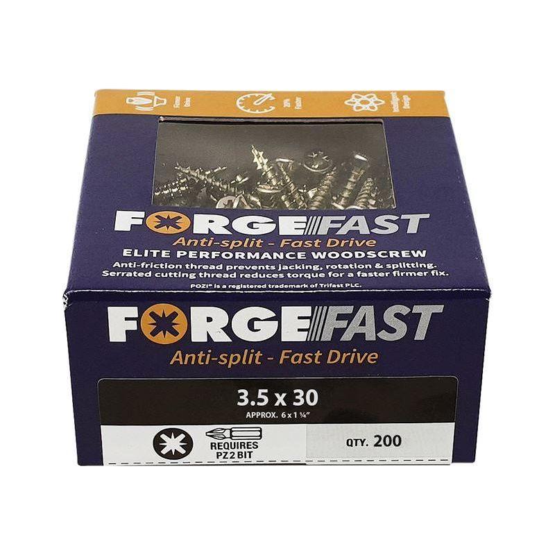 Forgefix ForgeFast Pozi Compatible Elite Performance Wood Screw ZY 3.5 x 30mm Box 200 ForgeFix - RockBottom Northampton