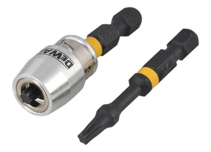 Dewalt Power Tools Impact Torsion Bits TX0 x 50mm (x2) and Magnetic Screwlock Sleeve DeWALT Power Tools - RockBottom Northampton