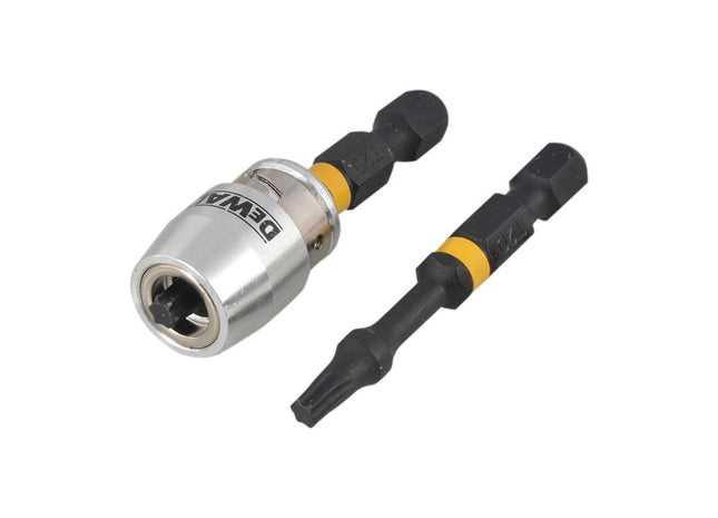 Dewalt Power Tools Impact Torsion Bits TX0 x 50mm (x2) and Magnetic Screwlock Sleeve DeWALT Power Tools - RockBottom Northampton