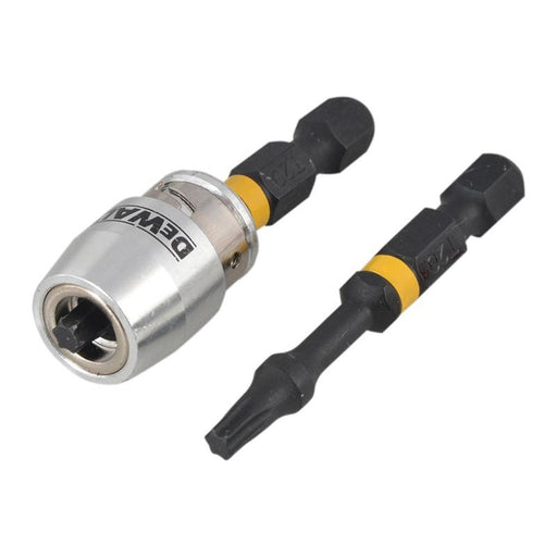 Dewalt Power Tools Impact Torsion Bits TX0 x 50mm (x2) and Magnetic Screwlock Sleeve DeWALT Power Tools - RockBottom Northampton